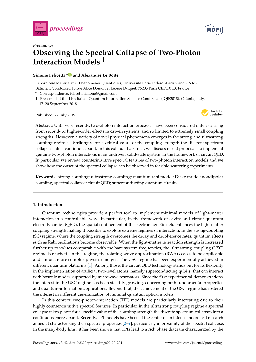 Observing the Spectral Collapse of Two-Photon Interaction Models †