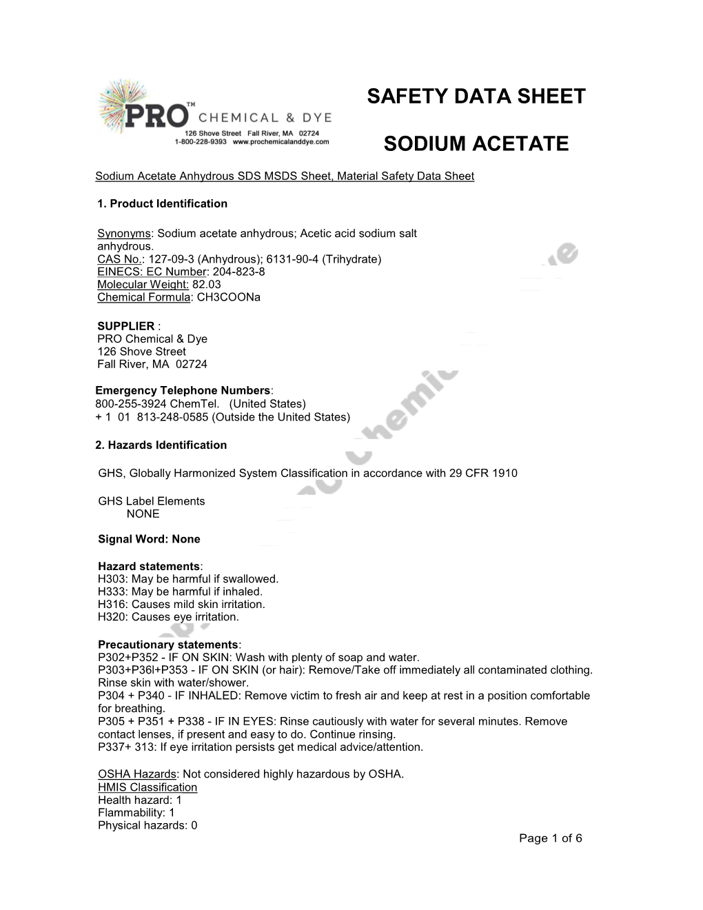 Safety Data Sheet Sodium Acetate