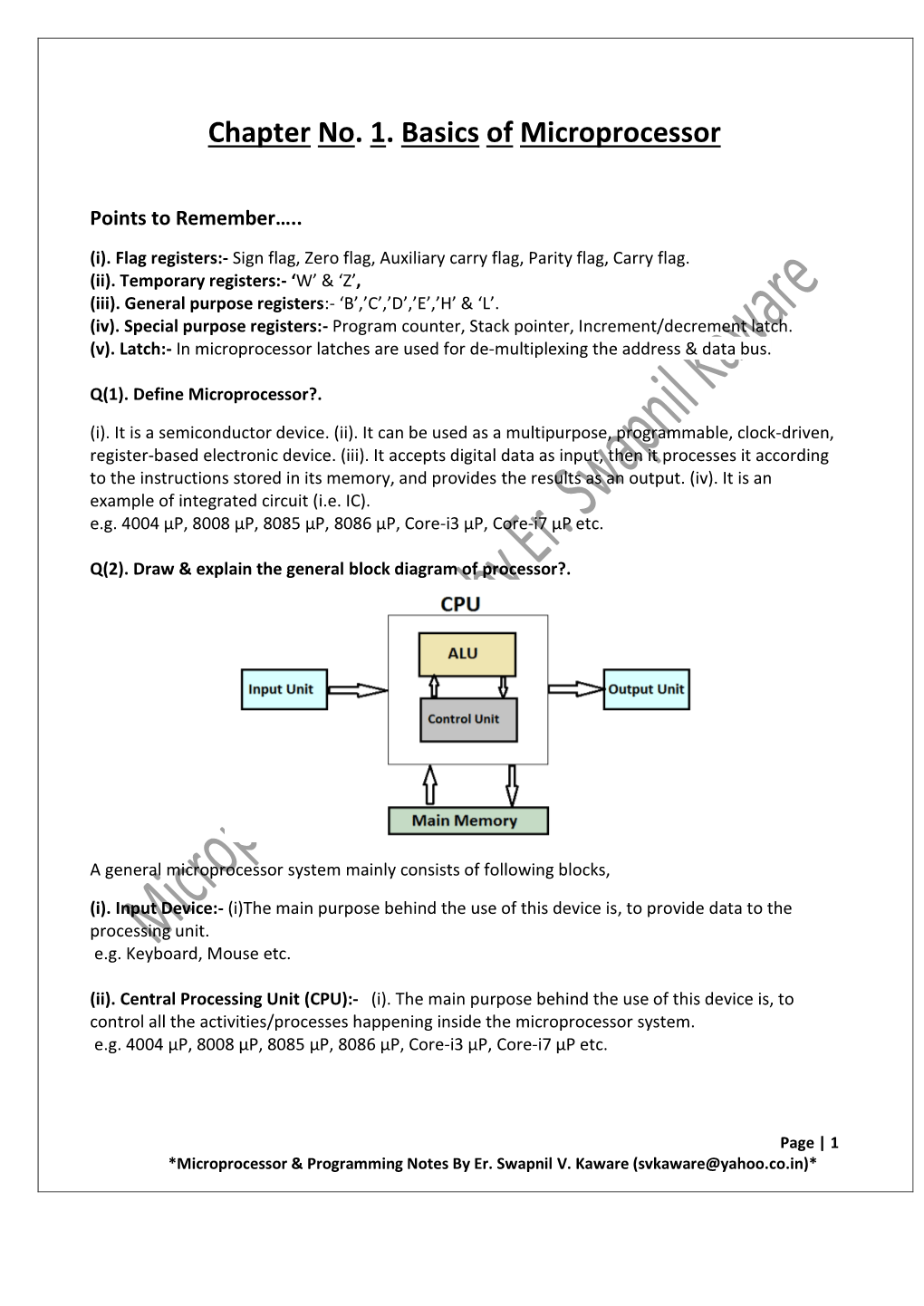 Chapter No. 1. Basics of Microprocessor