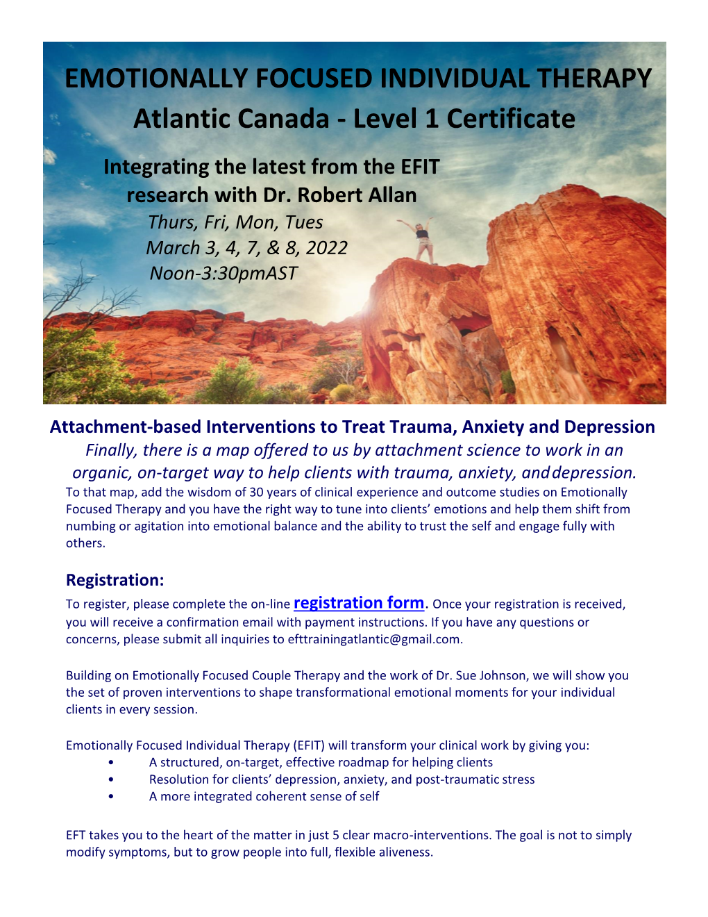EMOTIONALLY FOCUSED INDIVIDUAL THERAPY Atlantic Canada - Level 1 Certificate Integrating the Latest from the EFIT Research with Dr