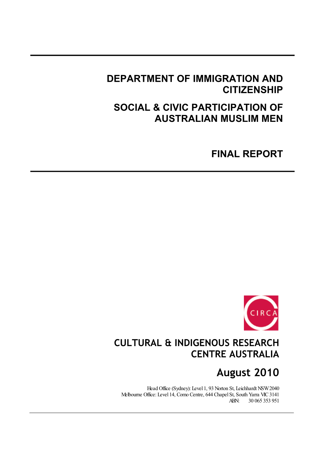 Social and Civic Participation of Australian Muslim Men