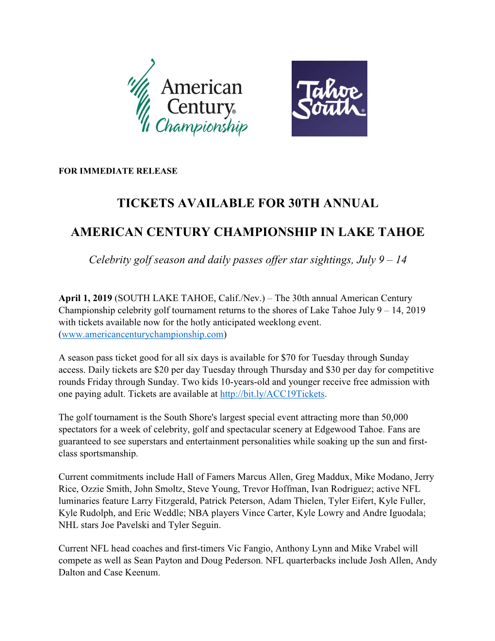 Tickets Available for 30Th Annual American Century Championship In