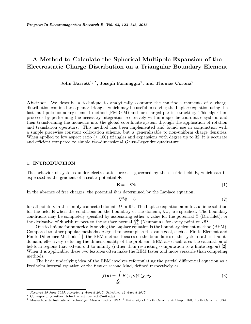 A Method to Calculate the Spherical Multipole Expansion of the Electrostatic Charge Distribution on a Triangular Boundary Element