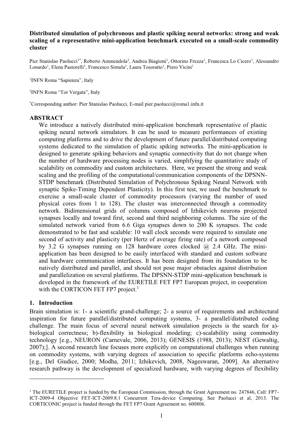 1 Distributed Simulation of Polychronous and Plastic Spiking