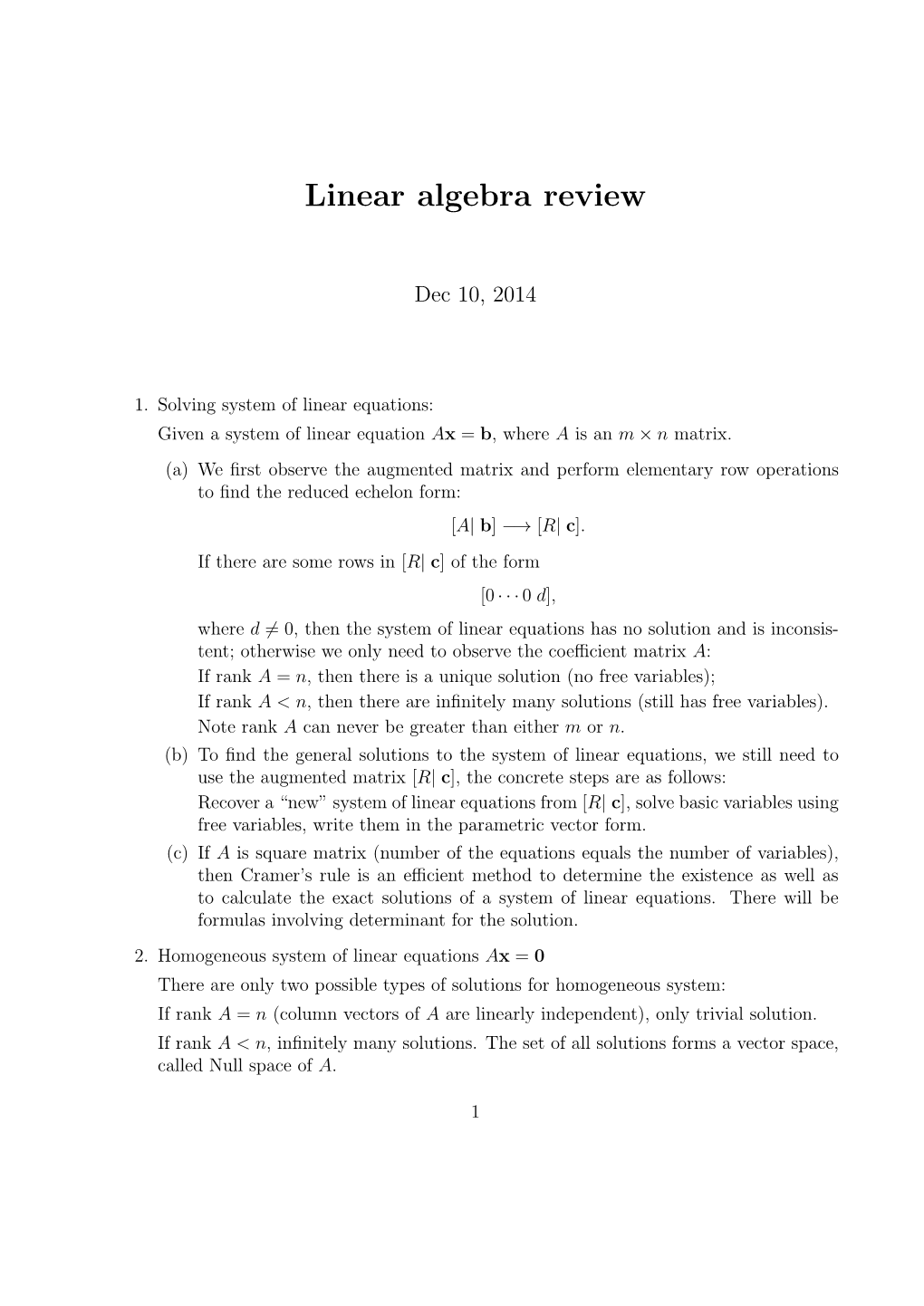 Linear Algebra Review