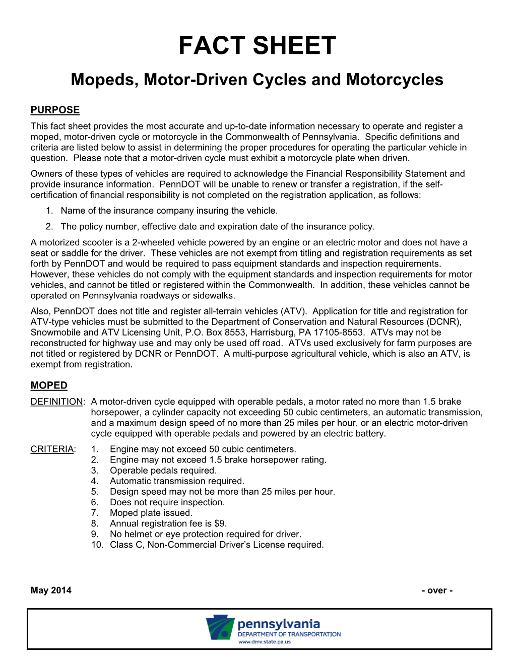 Mopeds, Motor-Driven Cycles and Motorcycles Fact Sheet