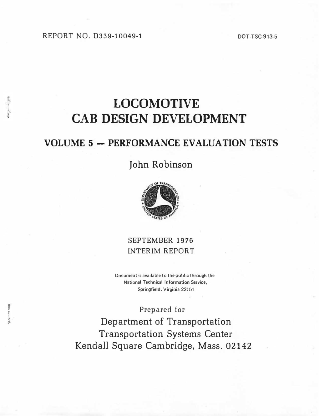 Locomotive Cab Design Development Vol 5 - Performance Eval Uation Tests 6