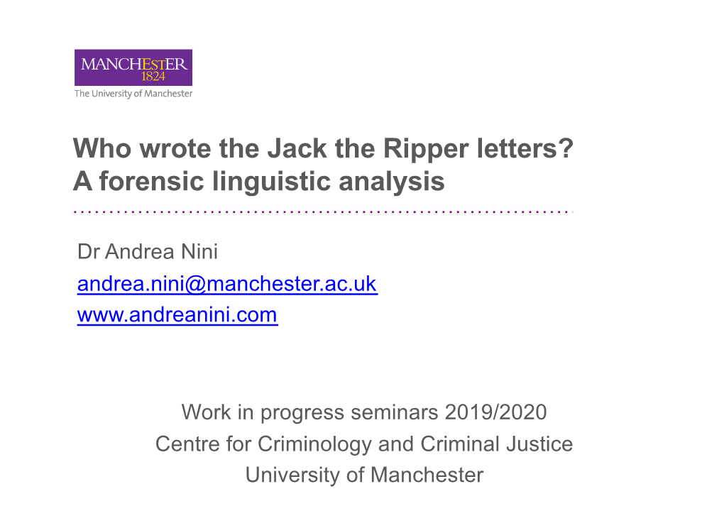 Who Wrote the Jack the Ripper Letters? a Forensic Linguistic Analysis