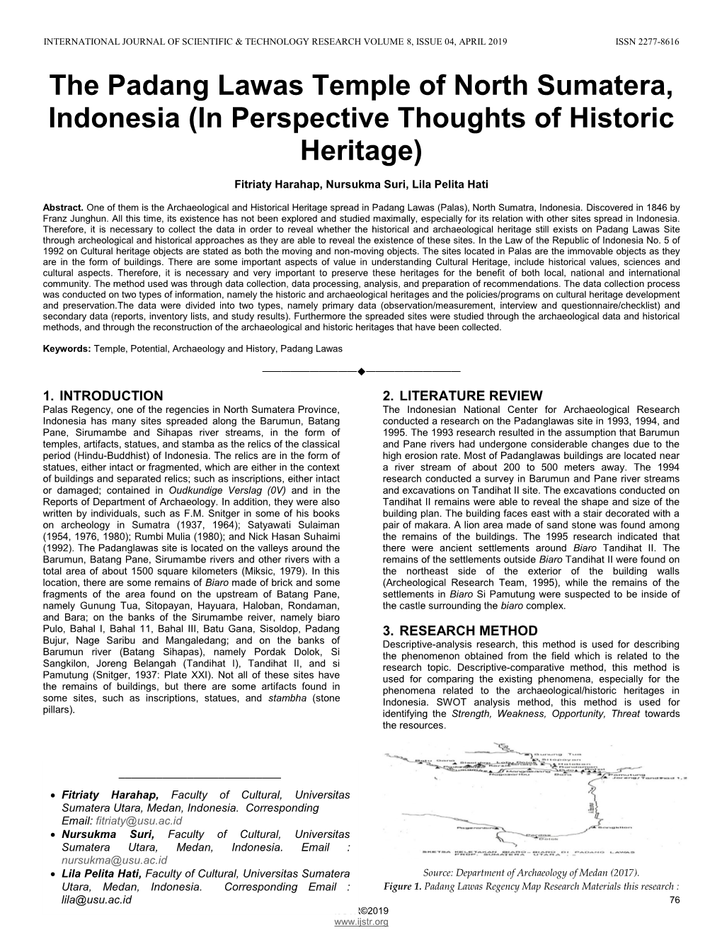 The Padang Lawas Temple of North Sumatera, Indonesia (In Perspective Thoughts of Historic Heritage)