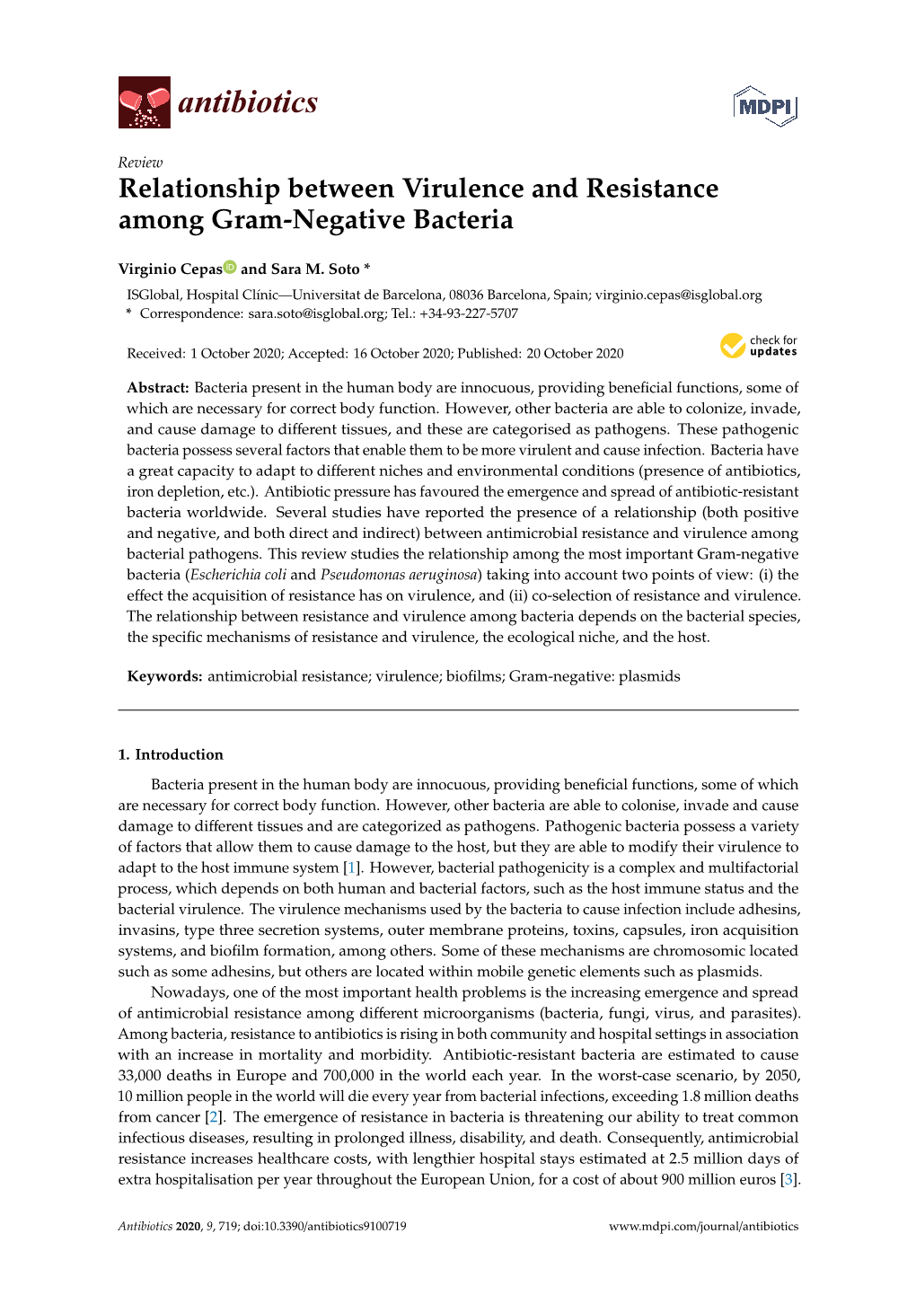 Relationship Between Virulence and Resistance Among Gram-Negative Bacteria