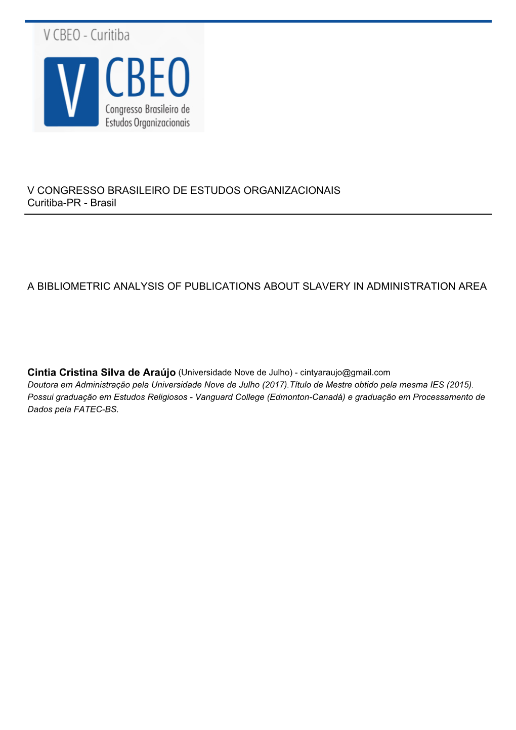 Brasil a BIBLIOMETRIC ANALYSIS of PUBLICATIONS