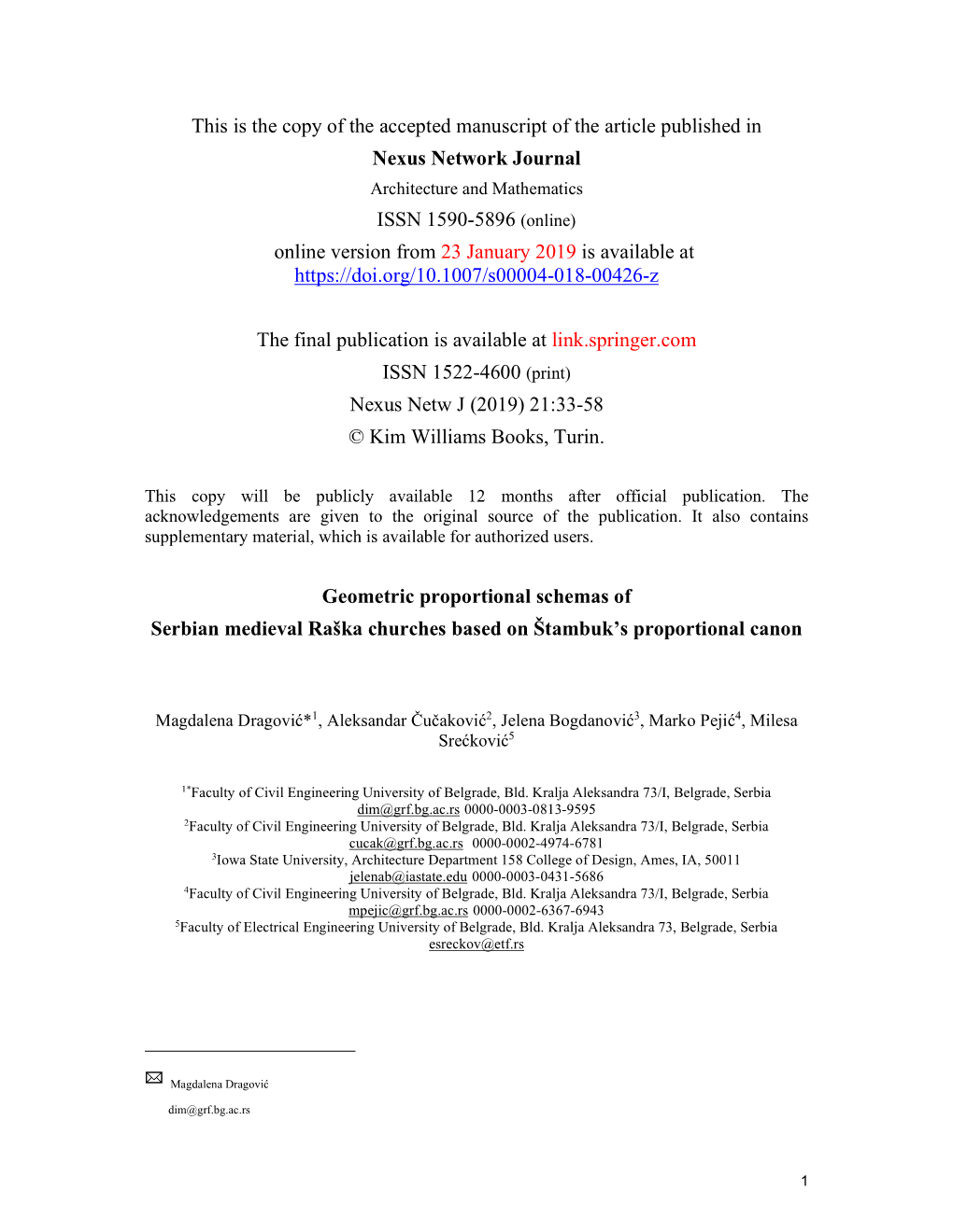 Geometric Proportional Schemas of Serbian Medieval Raška Churches Based on Štambuk’S Proportional Canon