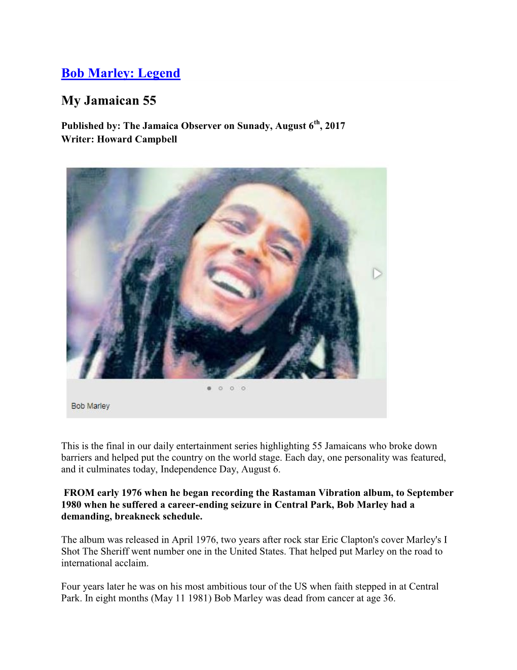 Bob Marley: Legend My Jamaican 55