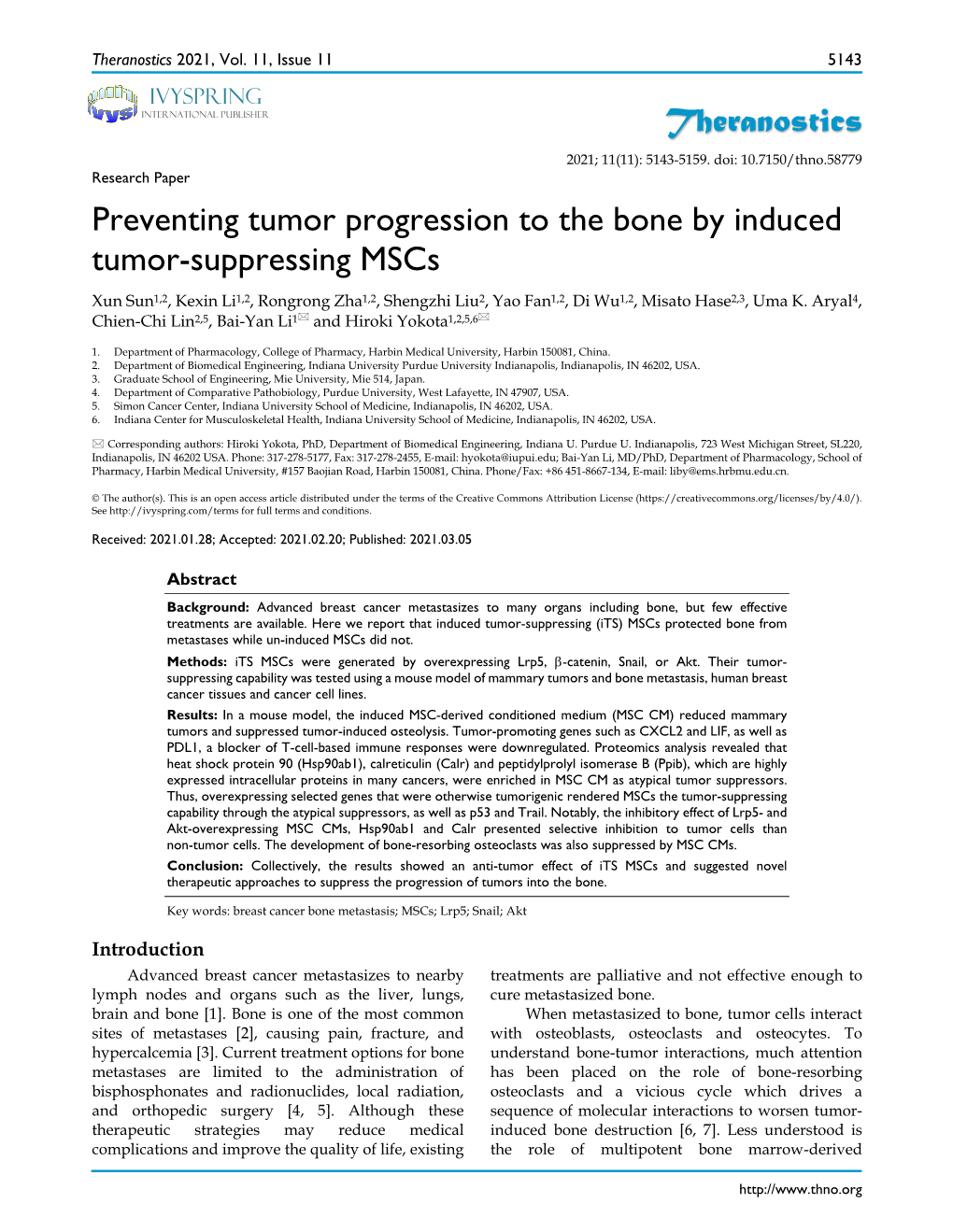 Theranostics Preventing Tumor Progression to the Bone by Induced