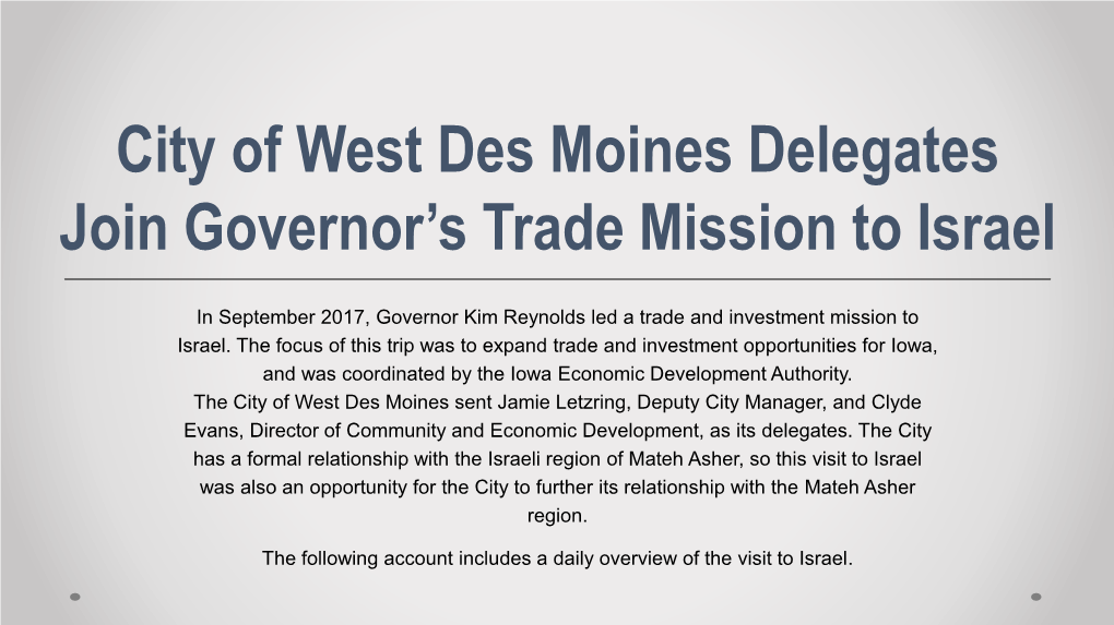 City of West Des Moines Delegates Join Governor's Trade Mission To
