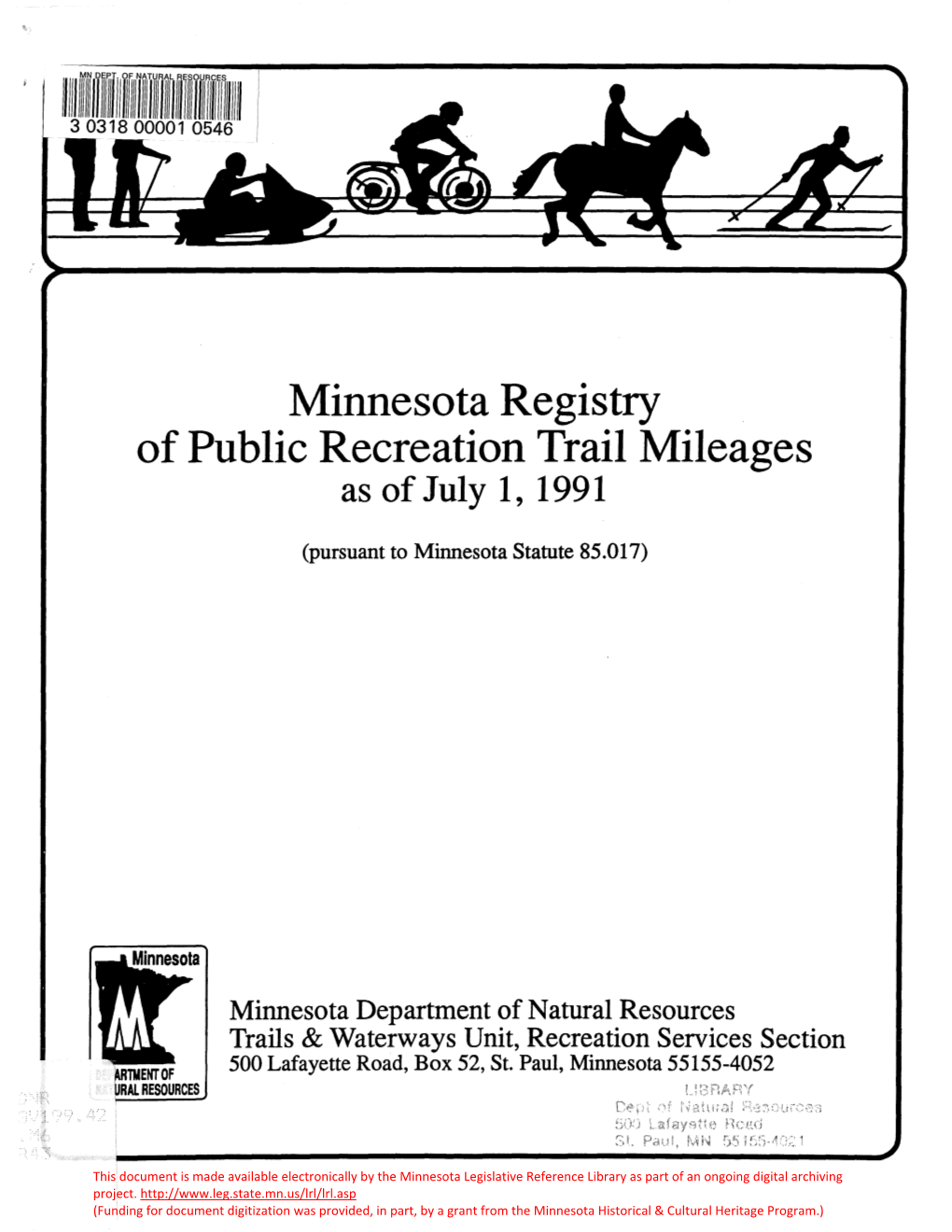 11111111 Minnesota Registry of Public Recreation Trail Mileages