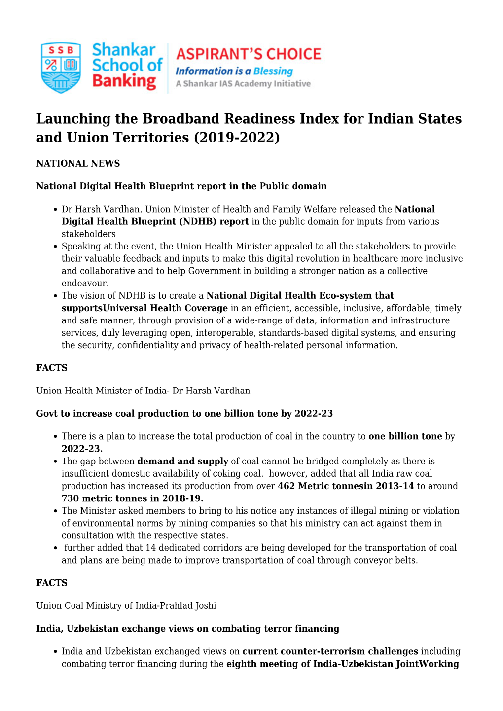 Launching the Broadband Readiness Index for Indian States and Union Territories (2019-2022)