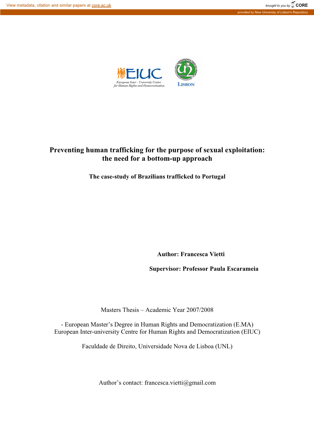 Preventing Human Trafficking for the Purpose of Sexual Exploitation: the Need for a Bottom-Up Approach