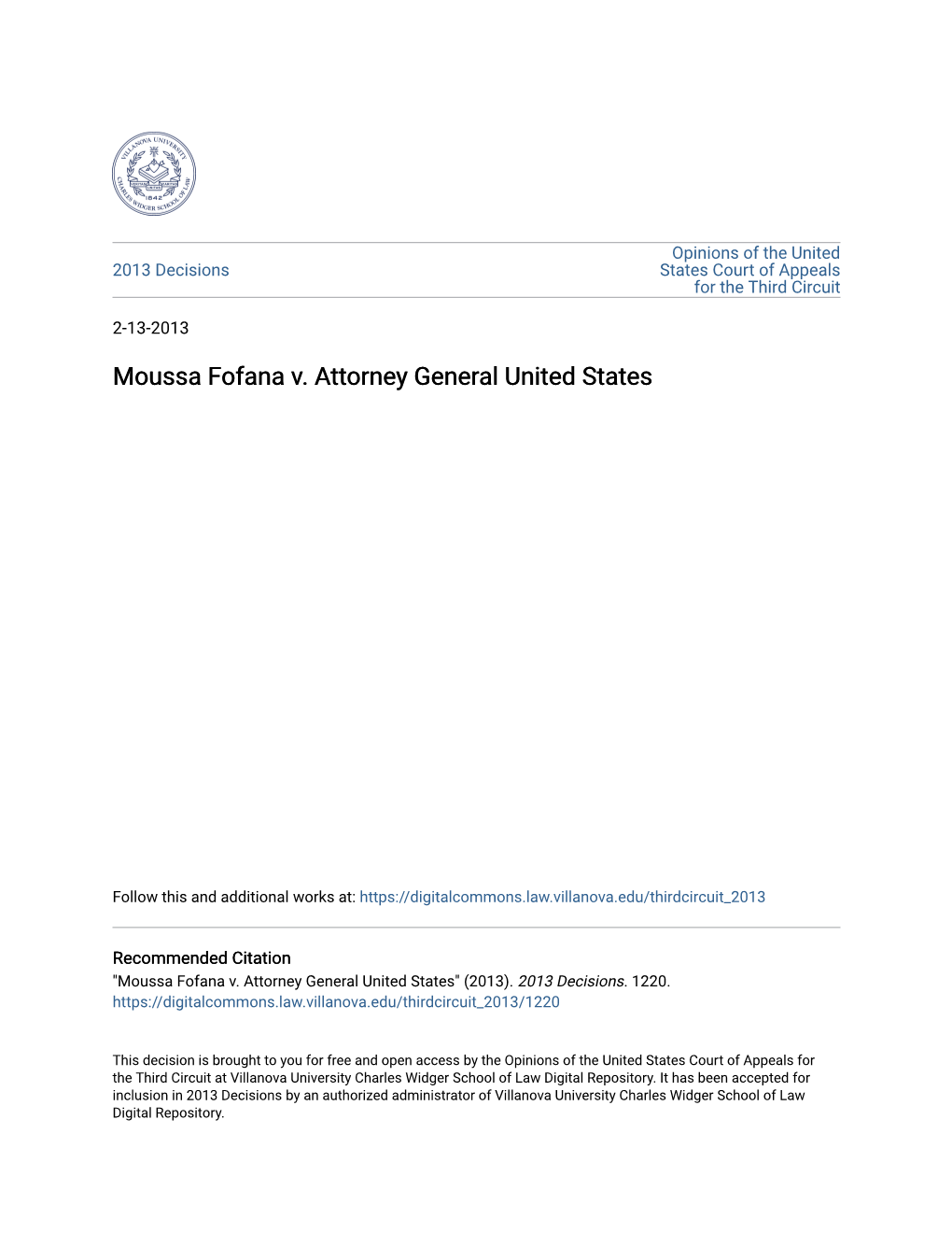 Moussa Fofana V. Attorney General United States