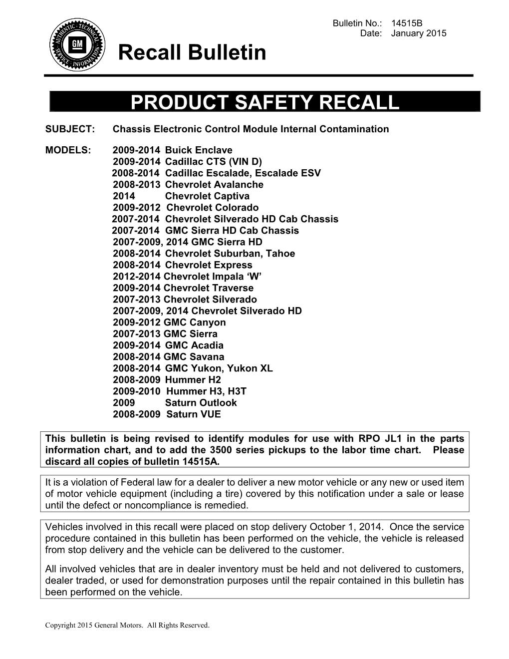 Recall Bulletin