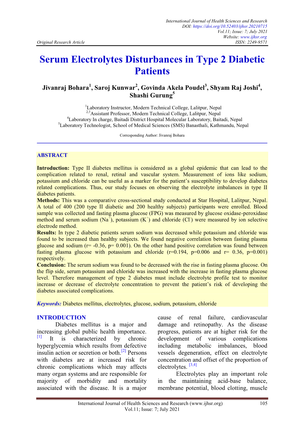 Serum Electrolytes Disturbances in Type 2 Diabetic Patients