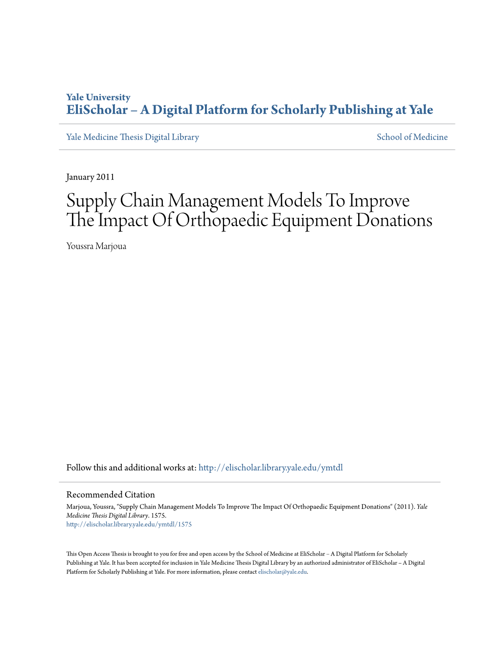 Supply Chain Management Models to Improve the Impact of Orthopaedic Equipment Donations