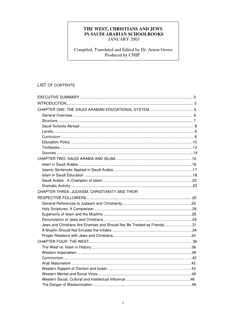 The West, Christians and Jews in Saudi Arabian Schoolbooks January 2003