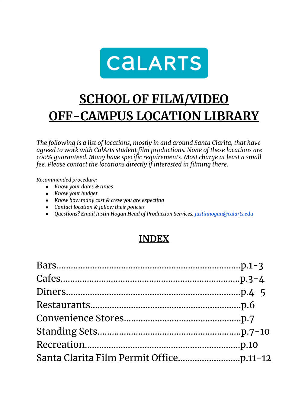 School of Film/Video Off-Campus Location Library