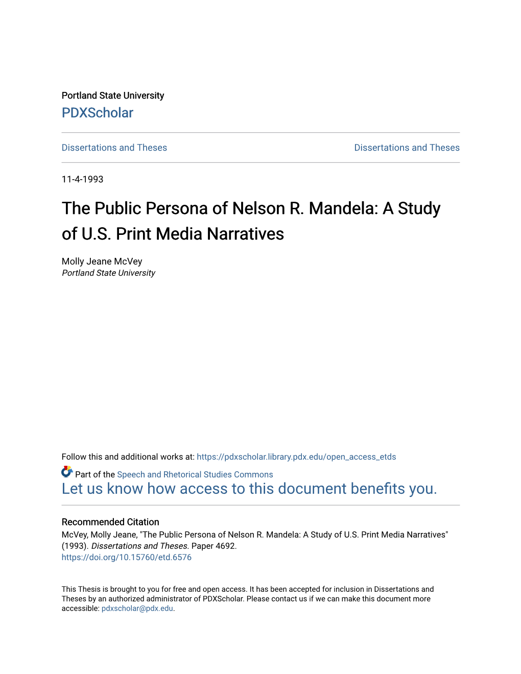 The Public Persona of Nelson R. Mandela: a Study of U.S