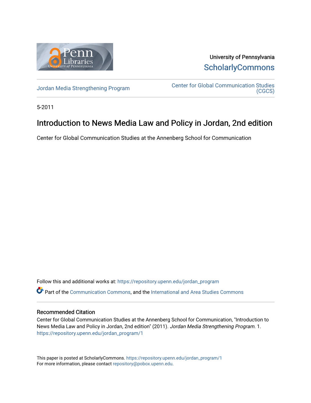 Introduction to News Media Law and Policy in Jordan, 2Nd Edition