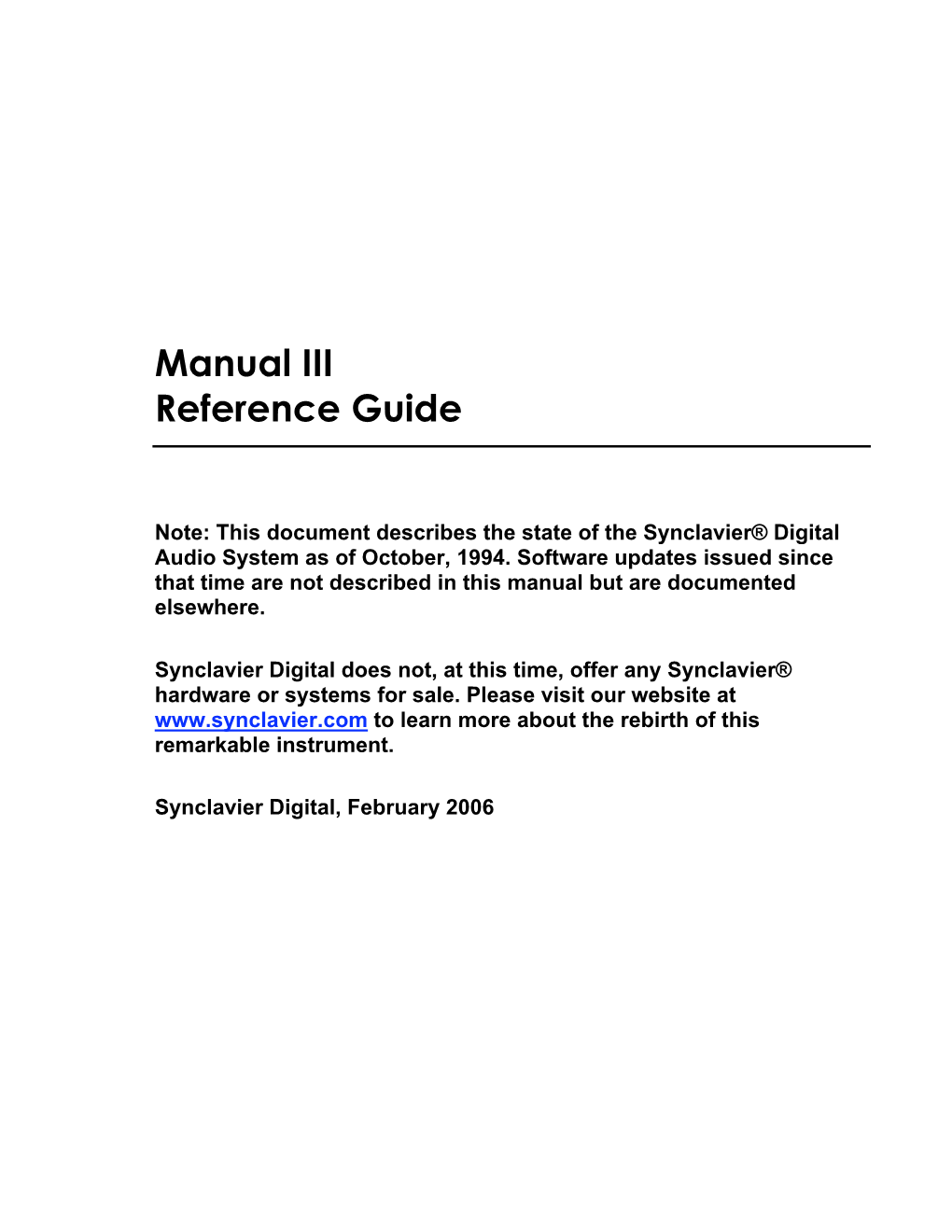 Manual III Reference Guide