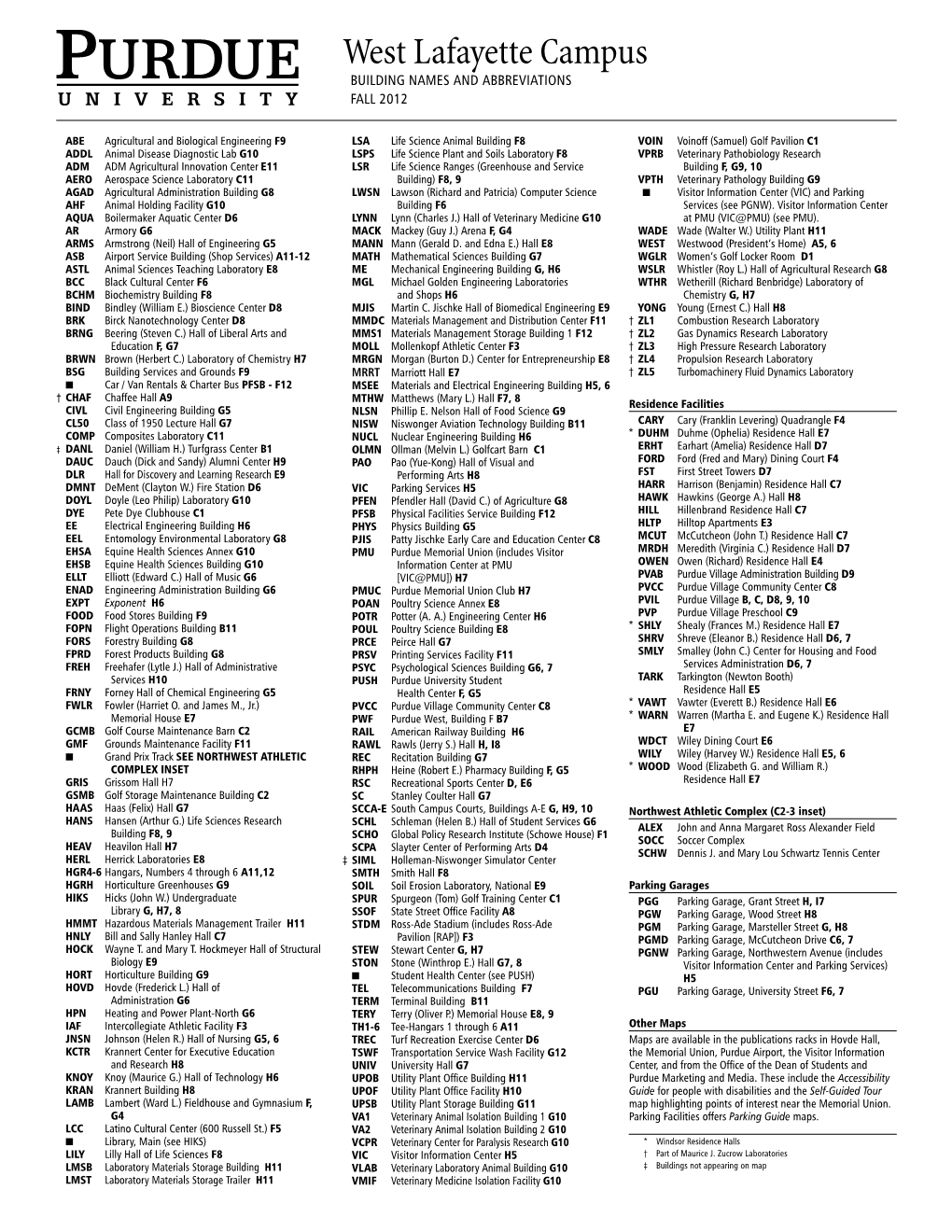West Lafayette Campus Building Names and Abbreviations FALL 2012