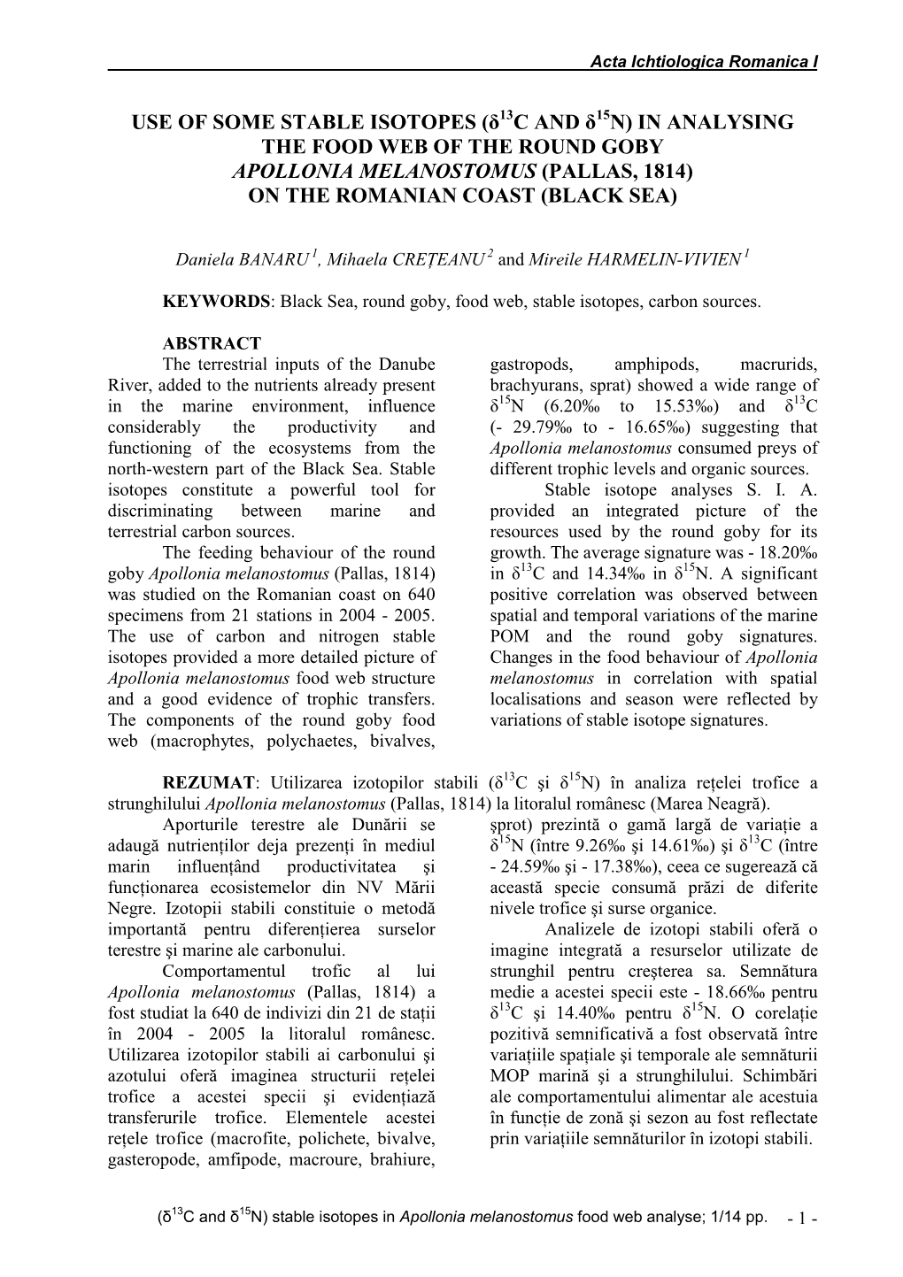 Study Regarding the Olt River (Romania)