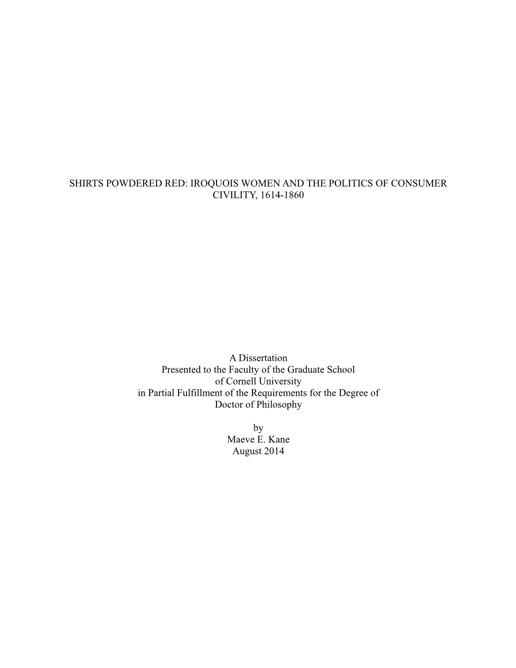 Iroquois Women and the Politics of Consumer Civility, 1614-1860