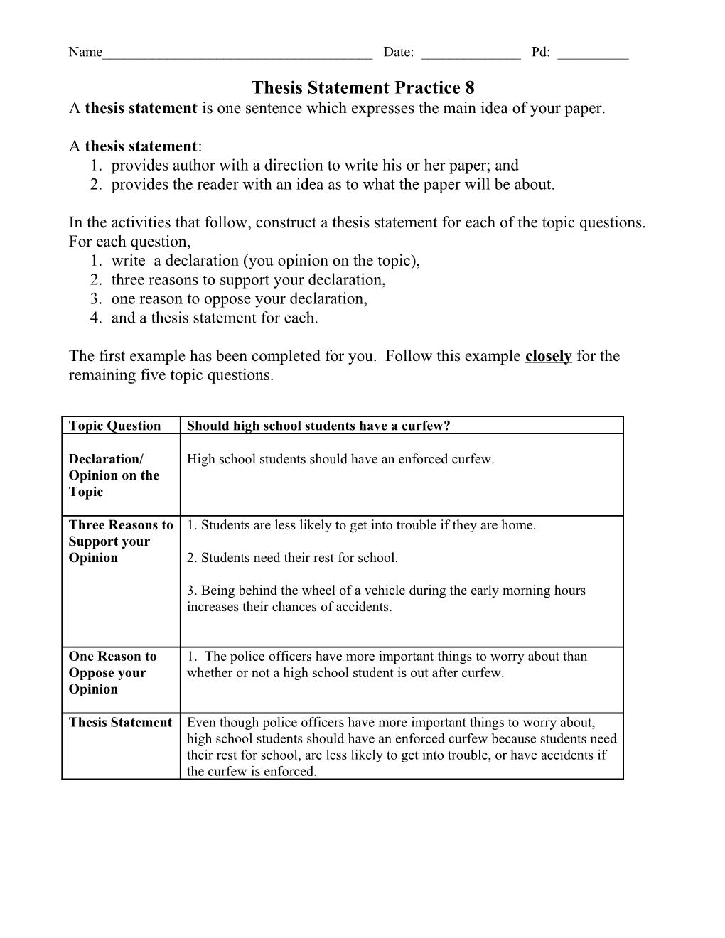 Thesis Statement Practice s1