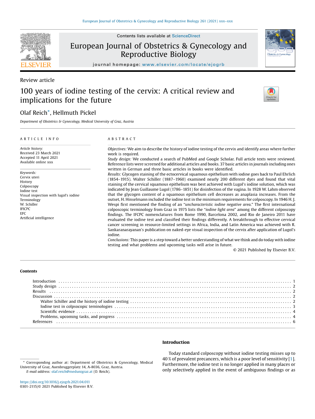 100 Years of Iodine Testing of the Cervix: a Critical Review And