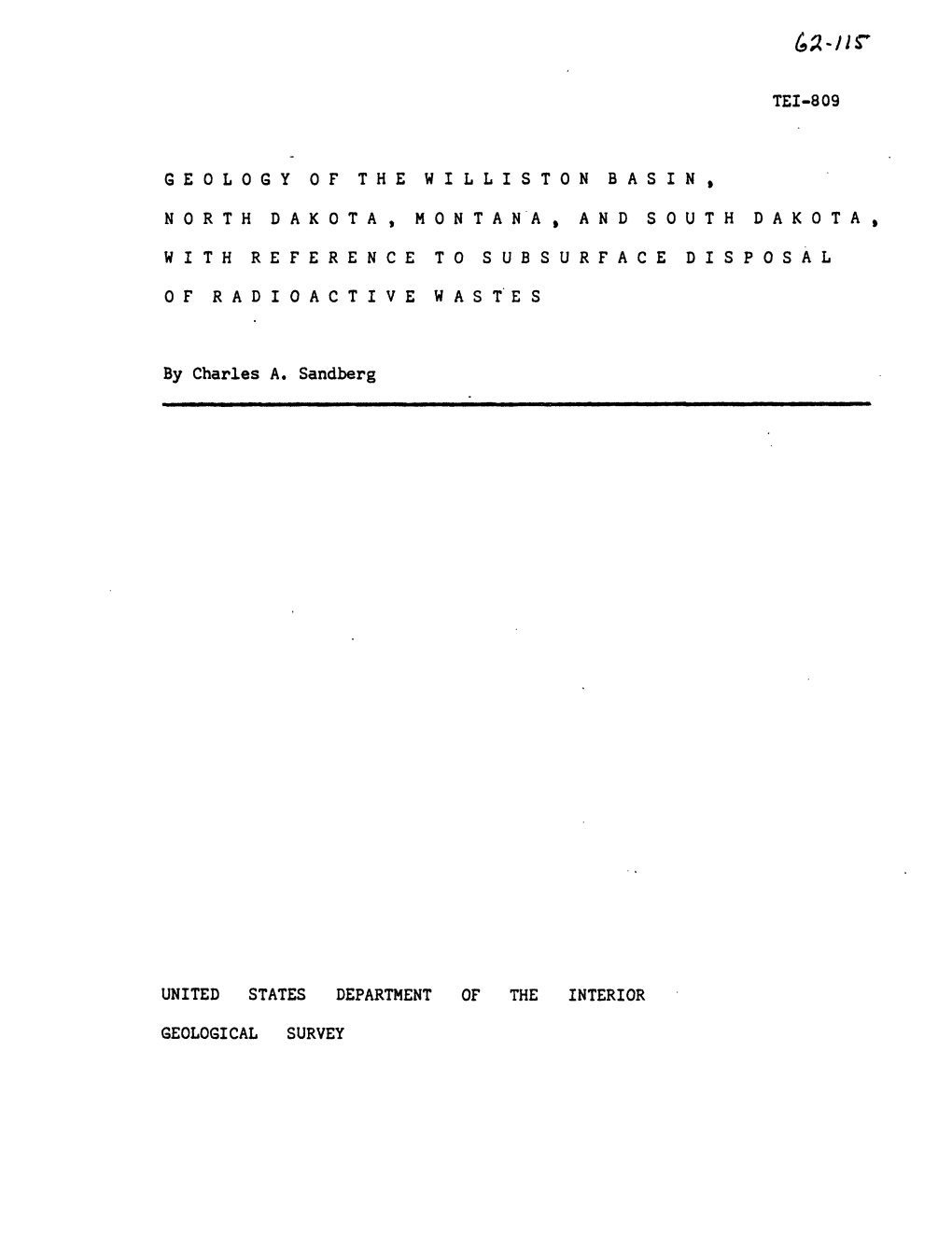 Tei-809 Geology of the Williston Basin, North Dakota, Montana, and South