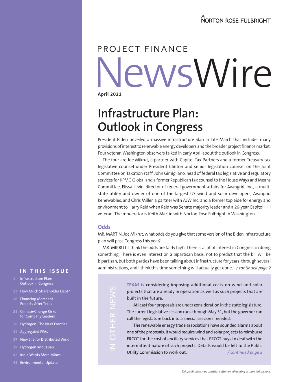 Infrastructure Plan: Outlook in Congress