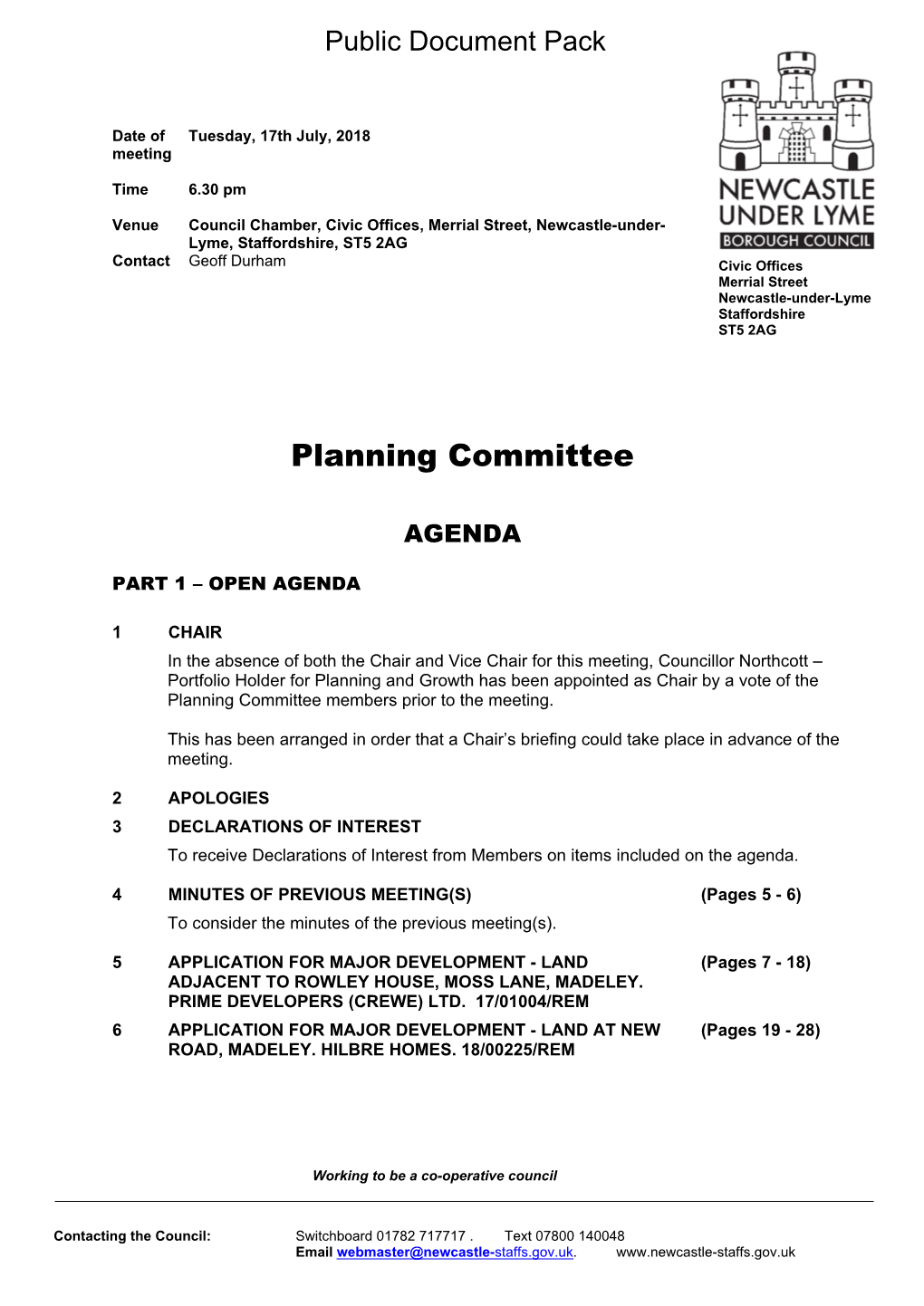Agenda Document for Planning Committee, 17/07/2018 18:30
