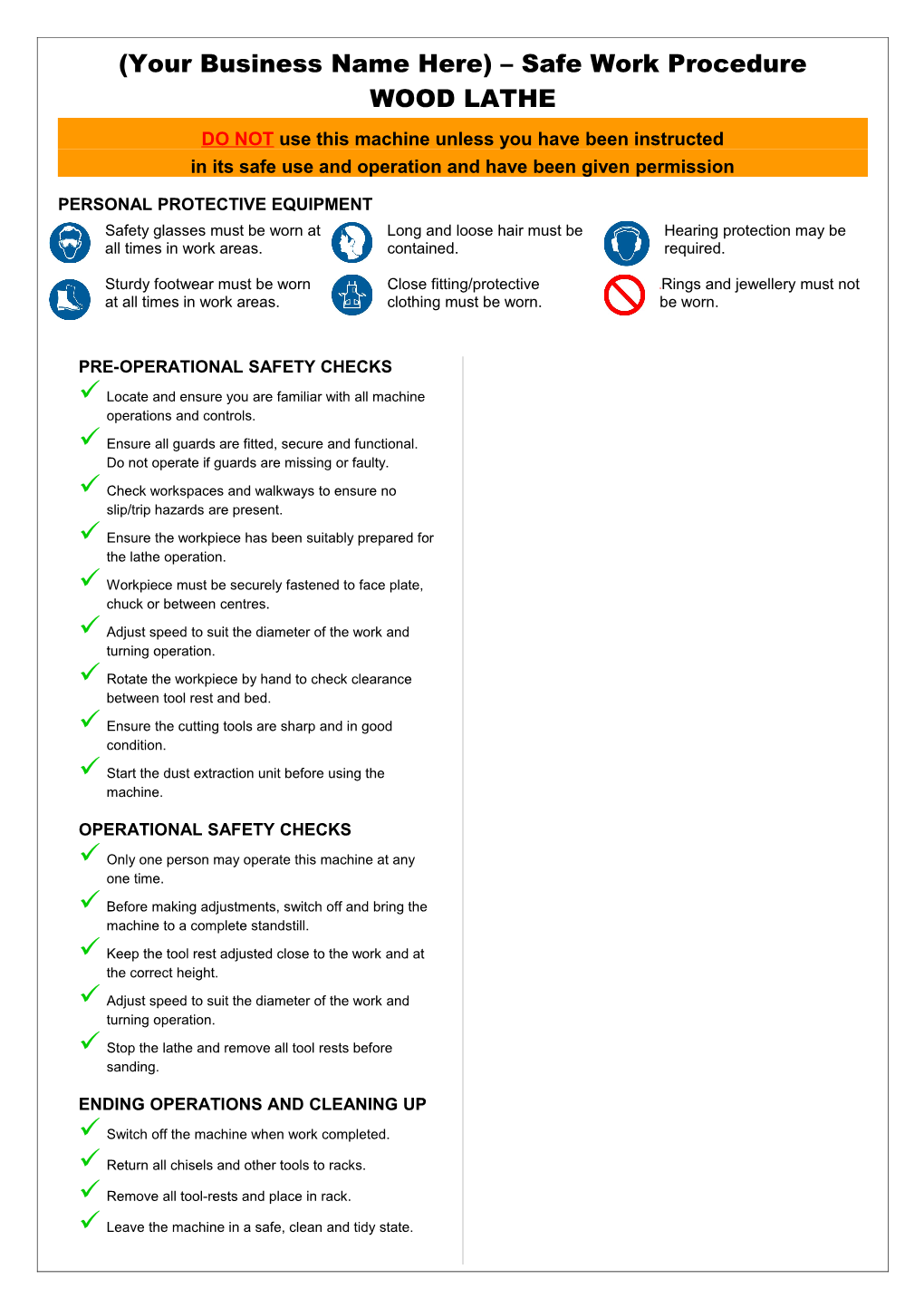 Safety Operating Procedures - Wood Lathe