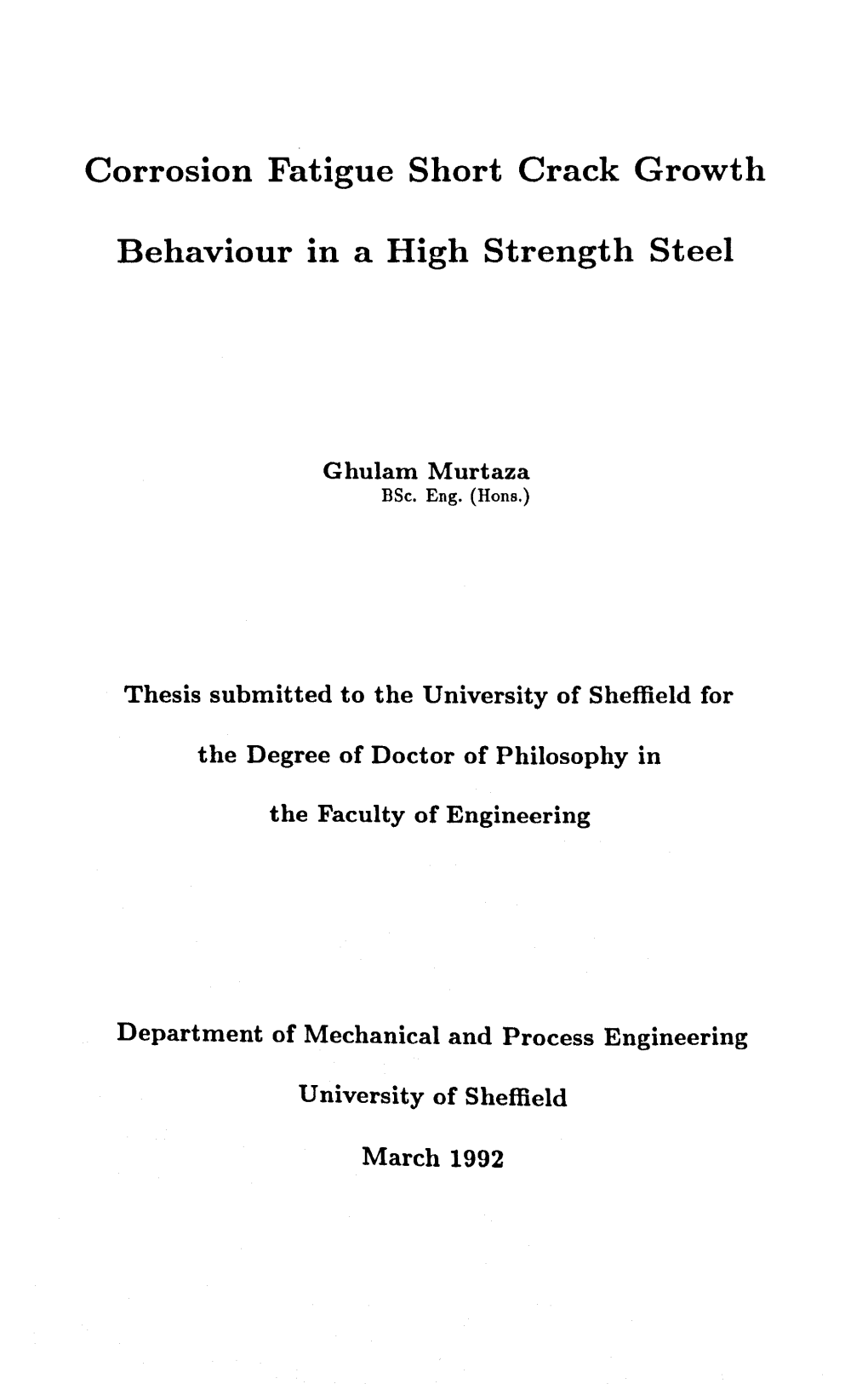 Corrosion Fatigue Short Crack Growth Behaviour in a High Strength Steel