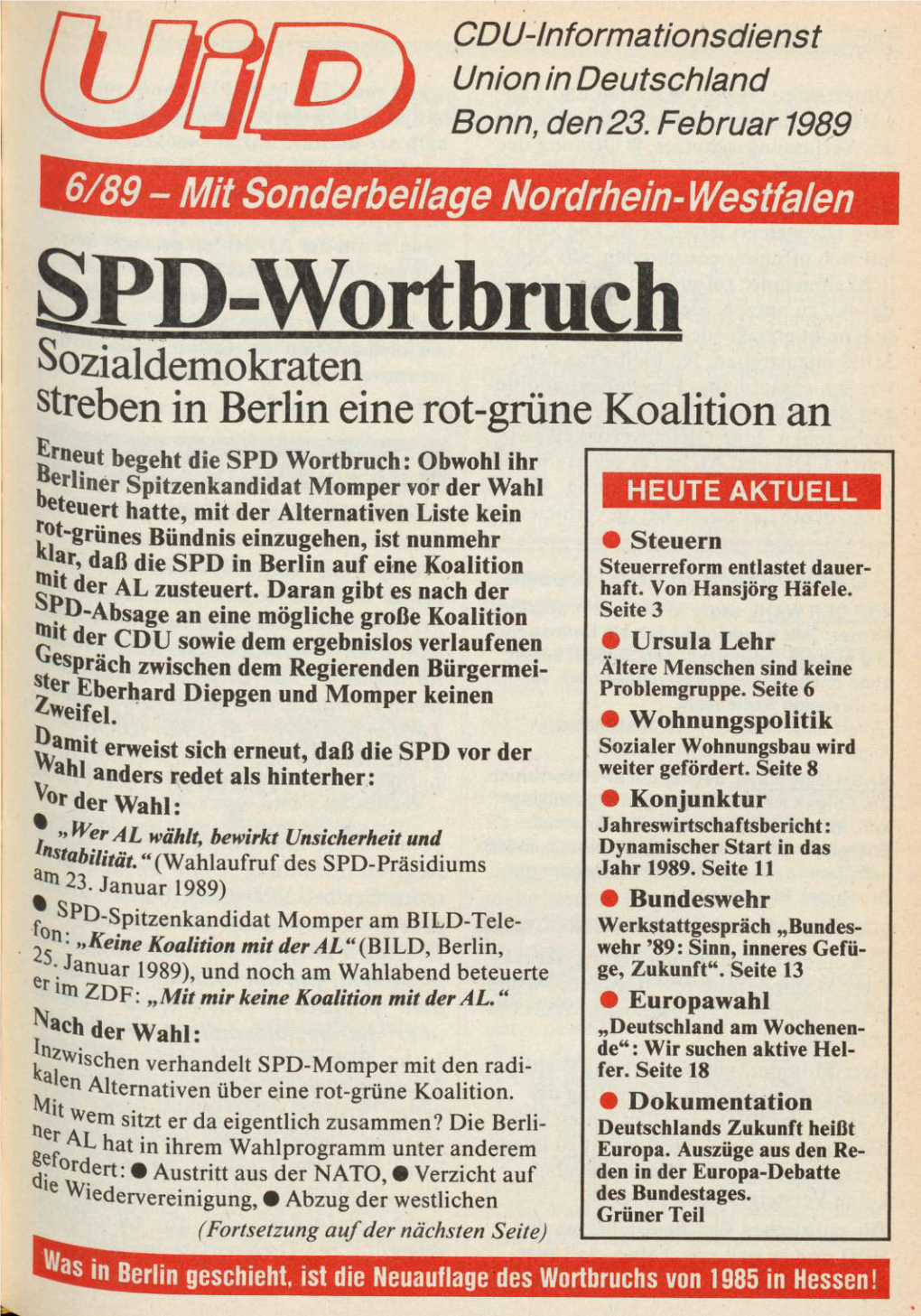 UID 1989 Nr. 6, Union in Deutschland