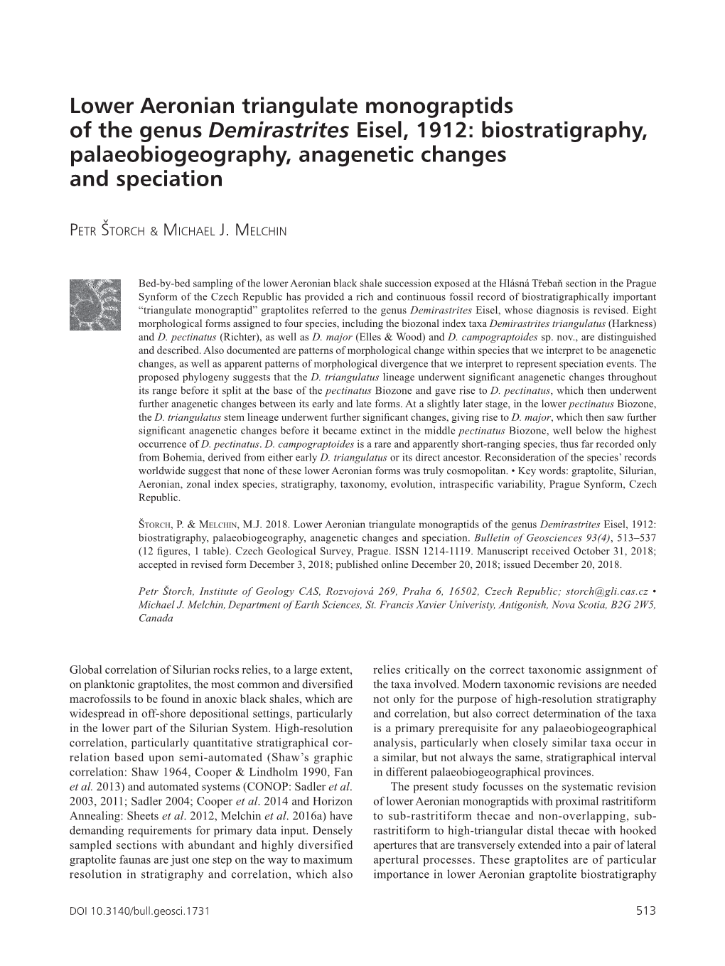 Lower Aeronian Triangulate Monograptids of the Genus Demirastrites Eisel, 1912: Biostratigraphy, Palaeobiogeography, Anagenetic Changes and Speciation