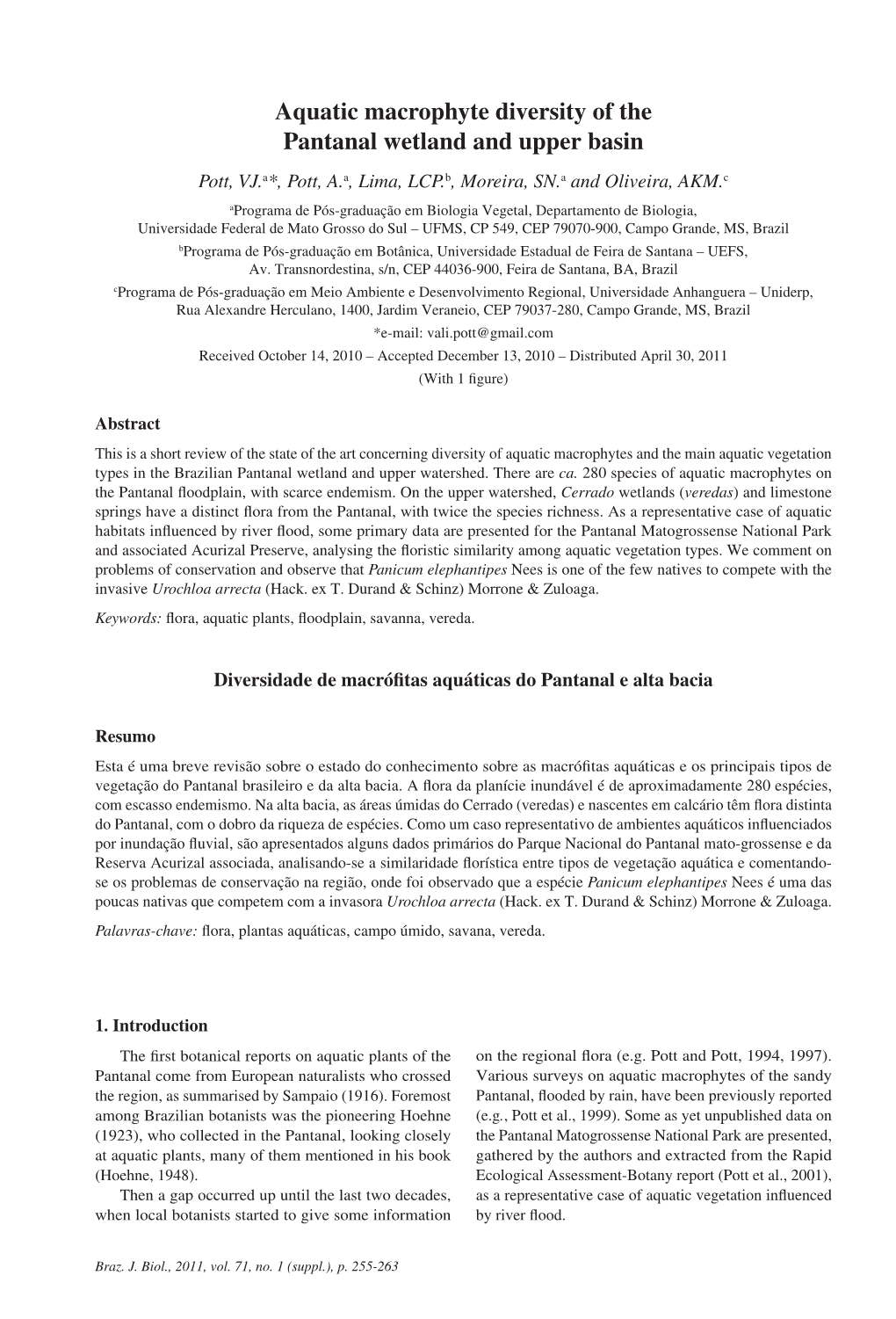 Aquatic Macrophyte Diversity of the Pantanal Wetland and Upper Basin