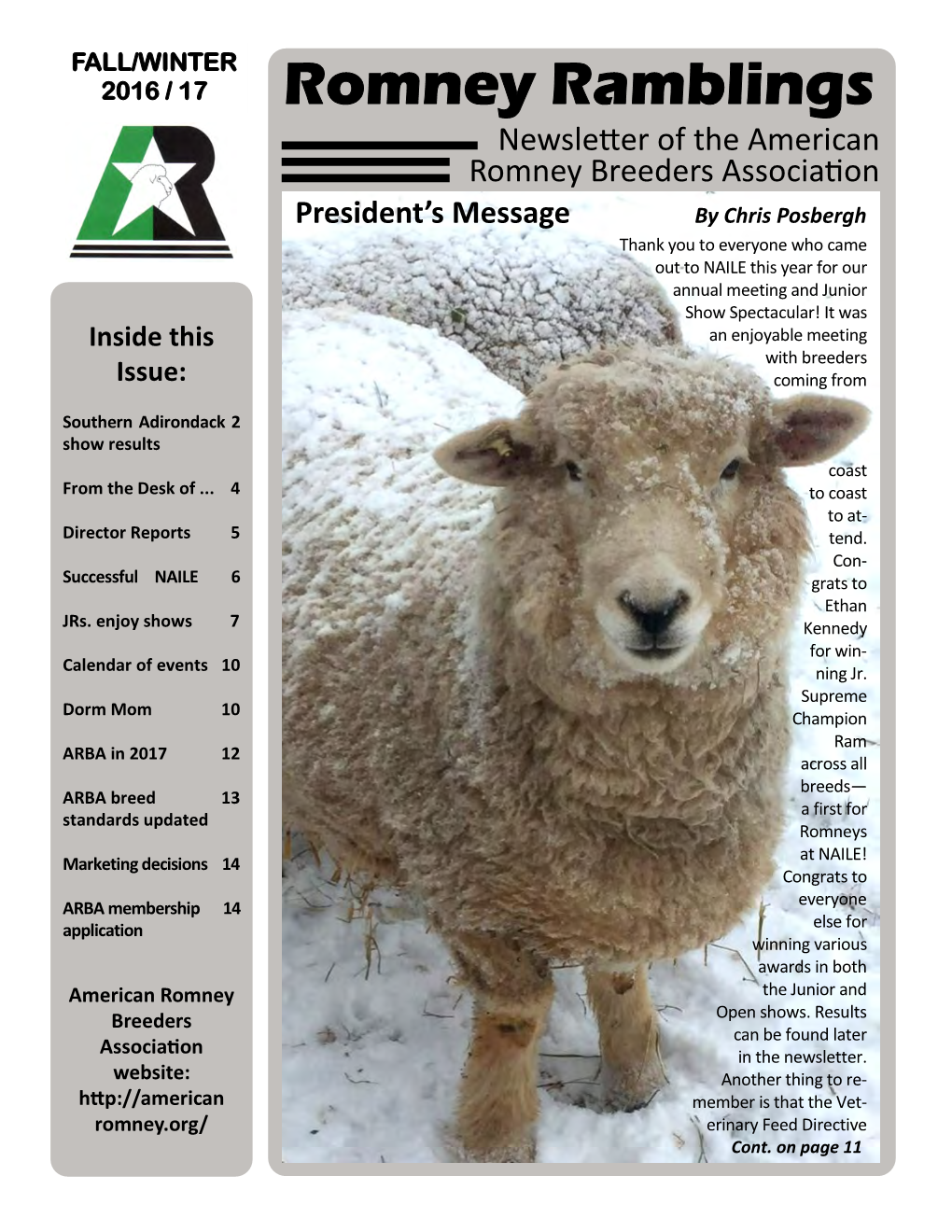 Romney Ramblings Newsletter of the American Romney Breeders Association