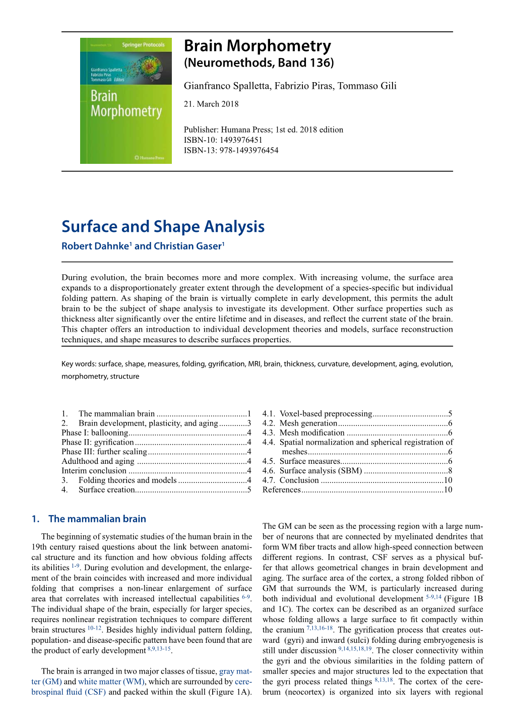 Surface and Shape Analysis Brain Morphometry