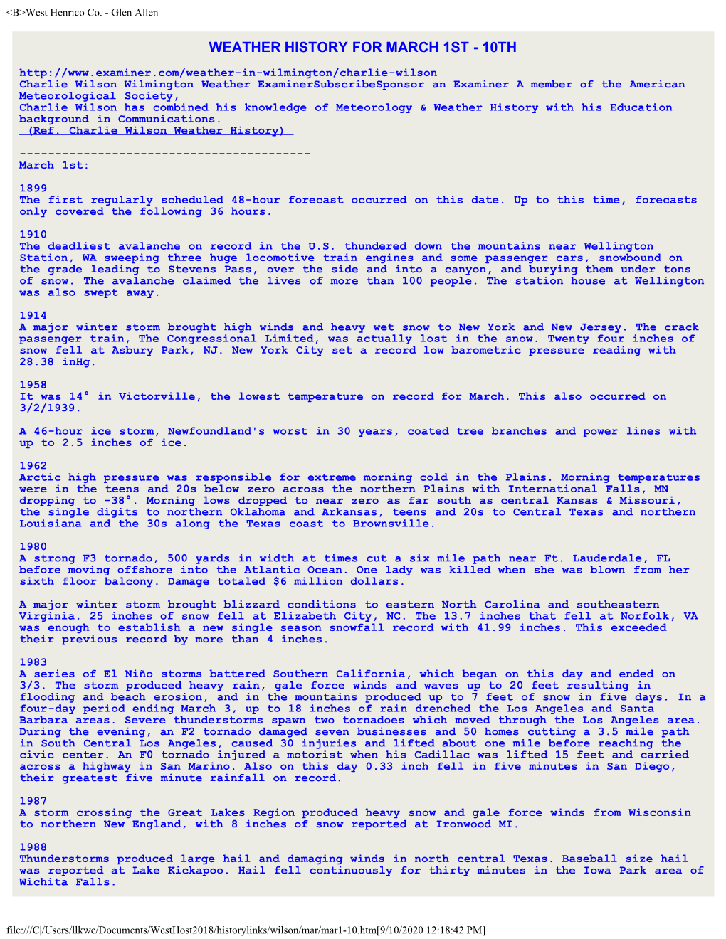 Ref. Wilson Wx. History