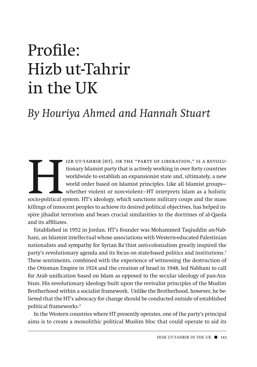 Hizb Ut-Tahrir in the UK by Houriya Ahmed and Hannah Stuart