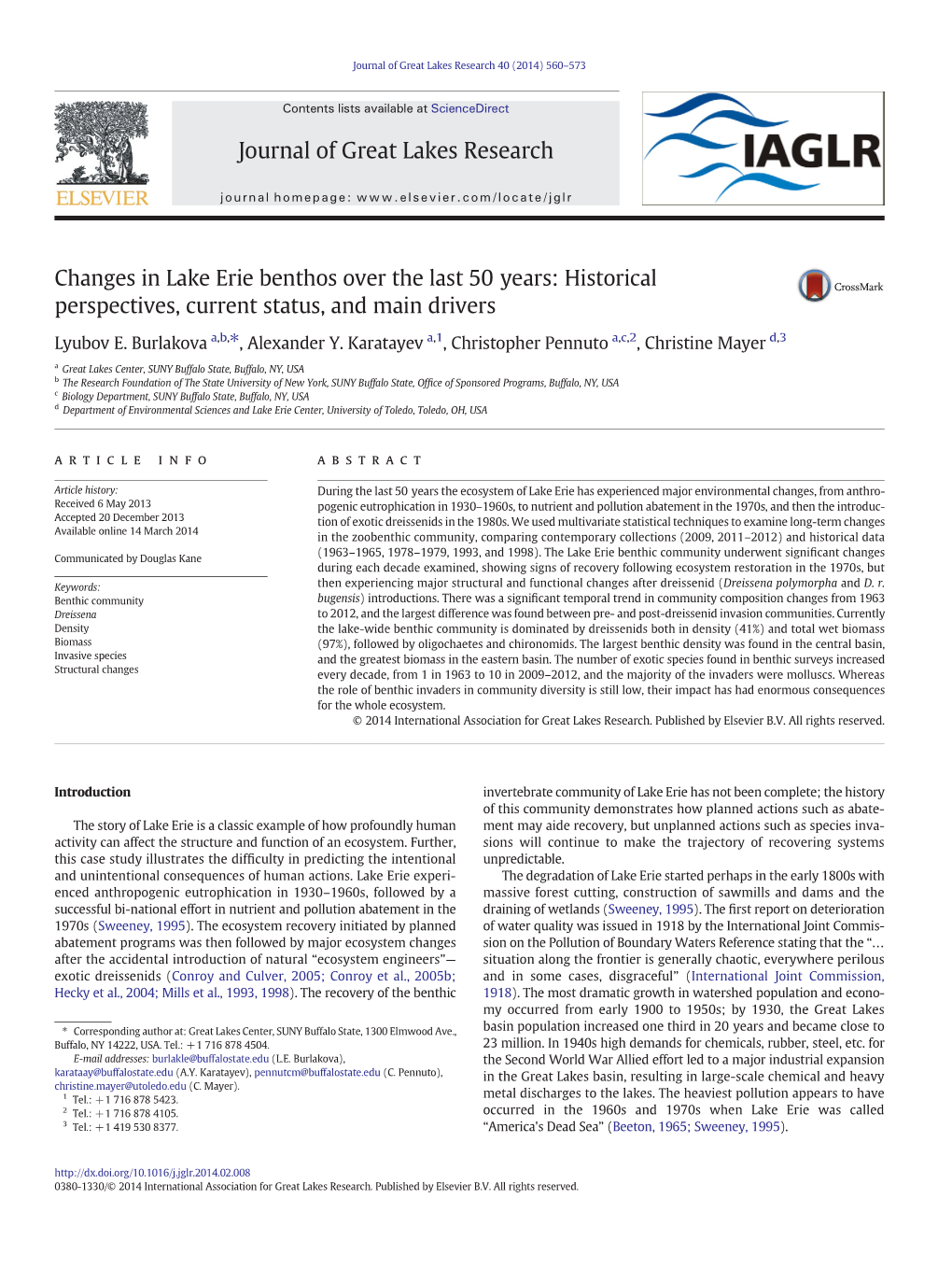 Changes in Lake Erie Benthos Over the Last 50Years