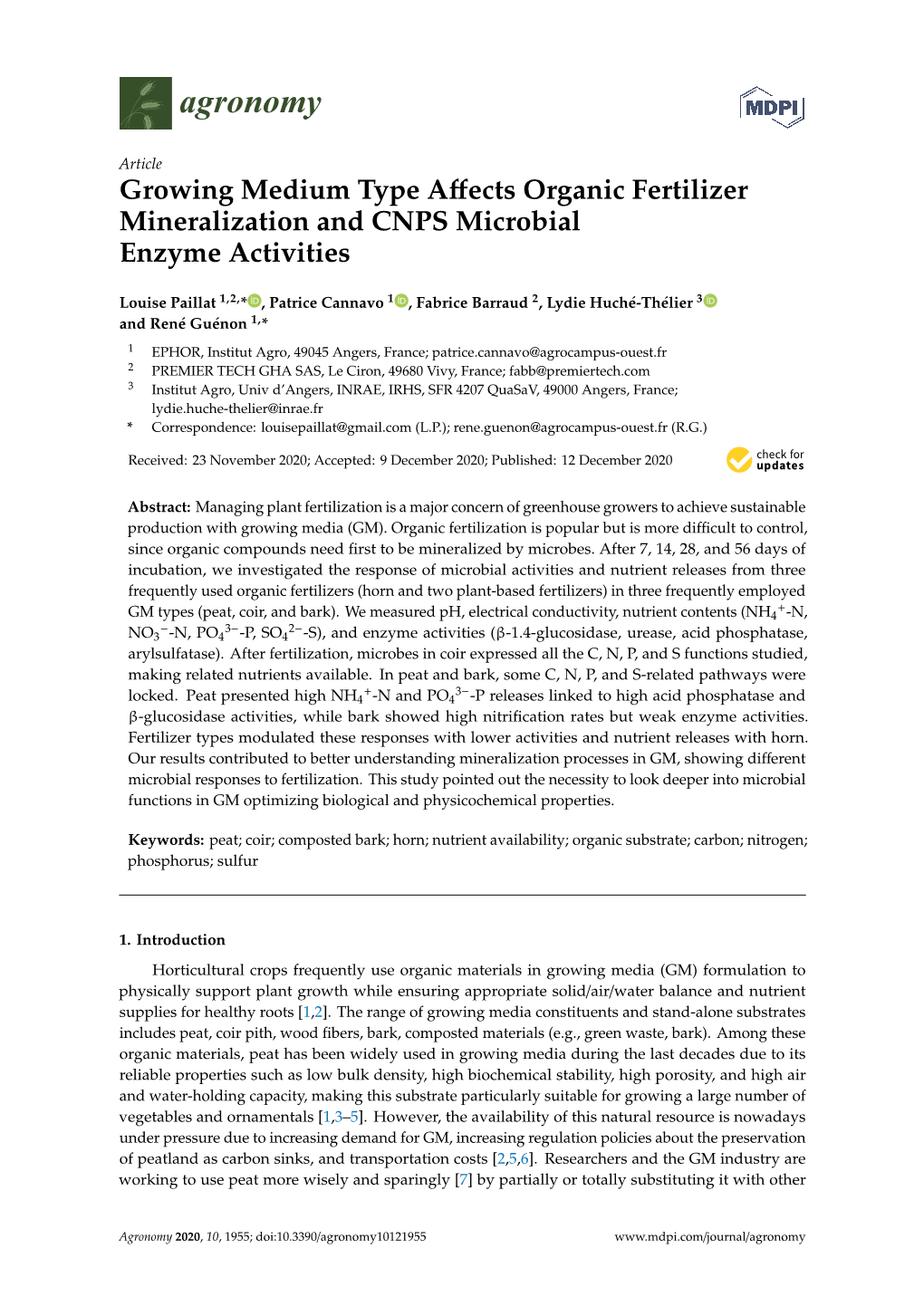 Growing Medium Type Affects Organic Fertilizer Mineralization and CNPS Microbial Enzyme Activities